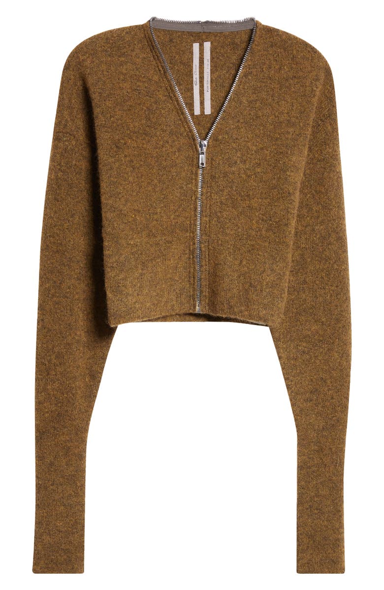 Rick Owens Zip Detail Crop Alpaca Blend Cardigan, Alternate, color, Honey
