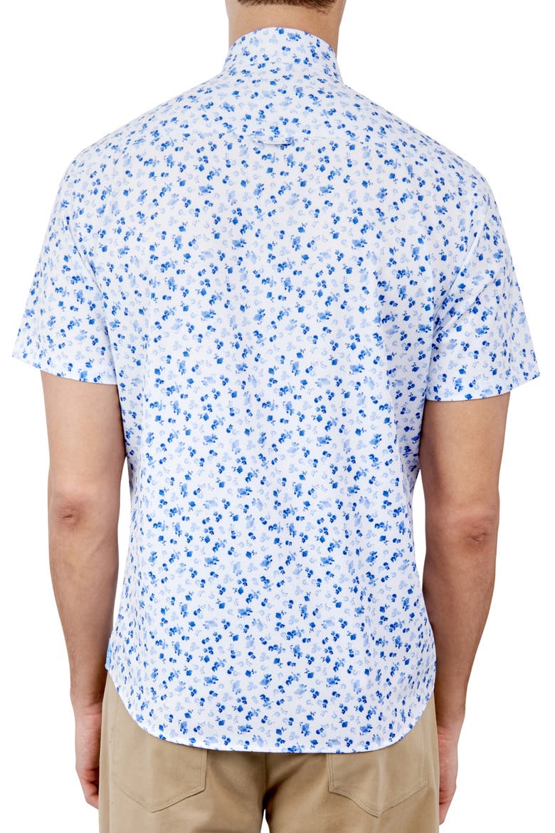 Slim Fit Falling Floral 4-Way Stretch Performance Short Sleeve Shirt, Alternate, color, BLUE