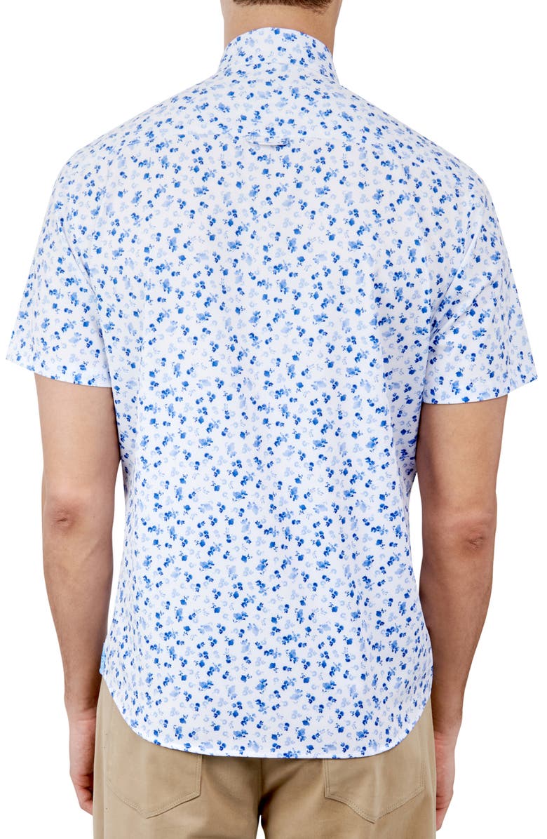 Brooklyn Brigade Slim Fit Falling Floral 4-Way Stretch Performance Short Sleeve Shirt, Alternate, color, Blue