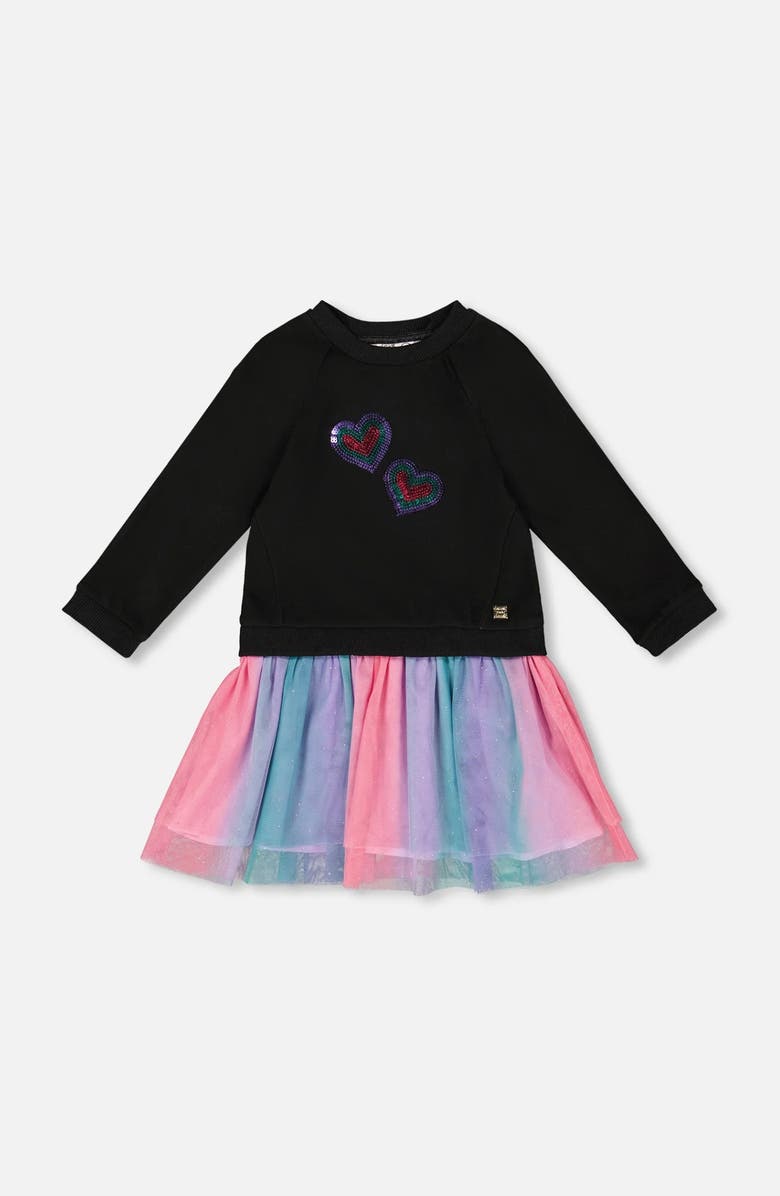 Deux par Deux Bi-Material Dress with Mesh Skirt, Main, color, 