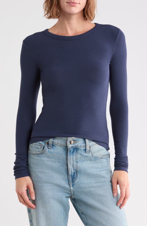 Long Sleeve Rib Knit T-Shirt