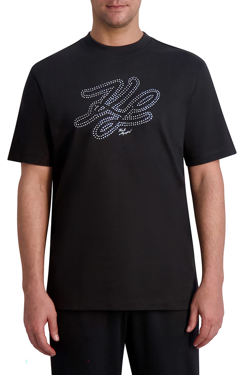 KARL LAGERFELD PARIS Embellished Organic Cotton Graphic T-Shirt, Main, color, 