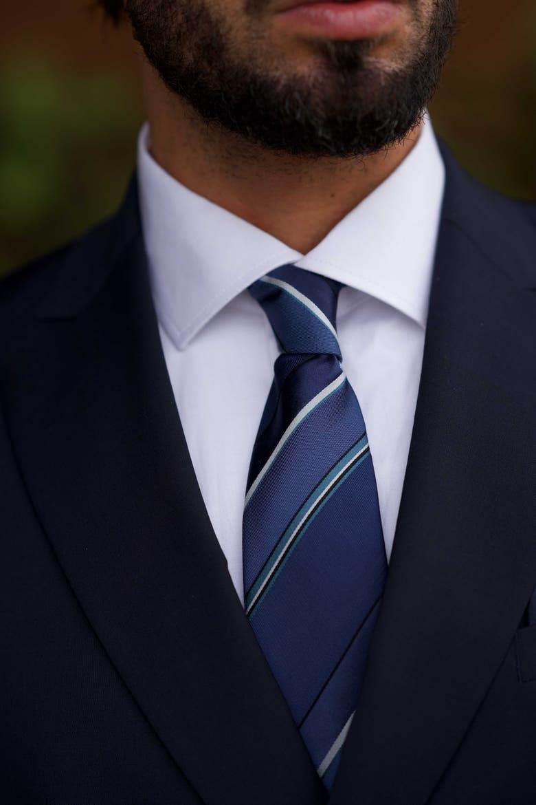 Rufino - Extra Long Silk Jacquard Tie for Men, Alternate, color, Marine Blue