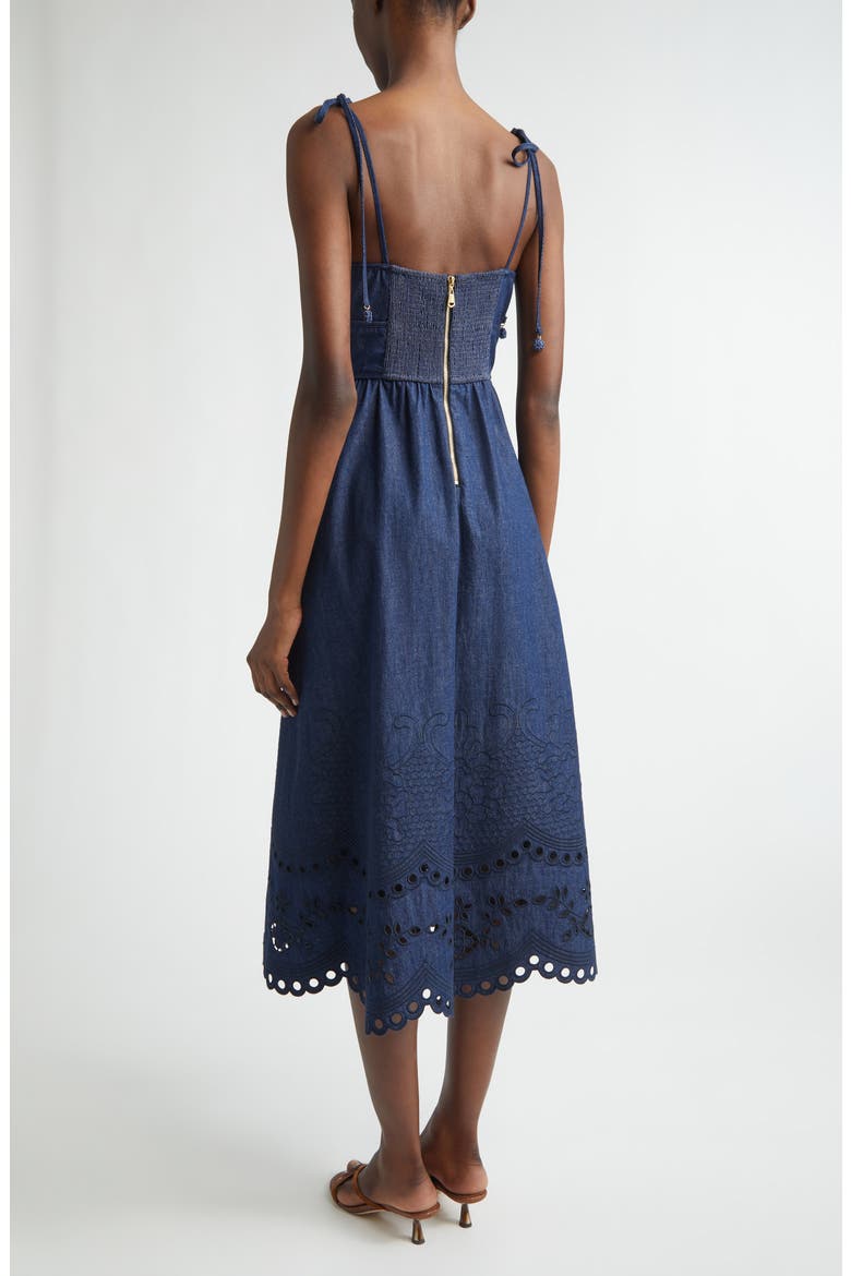 Mohan Broderie Anglaise Trim Denim Midi Dress, Alternate, color, INK
