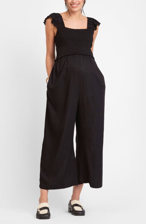 Smocked Wide Leg Maternity/Nursing Jumpsuit