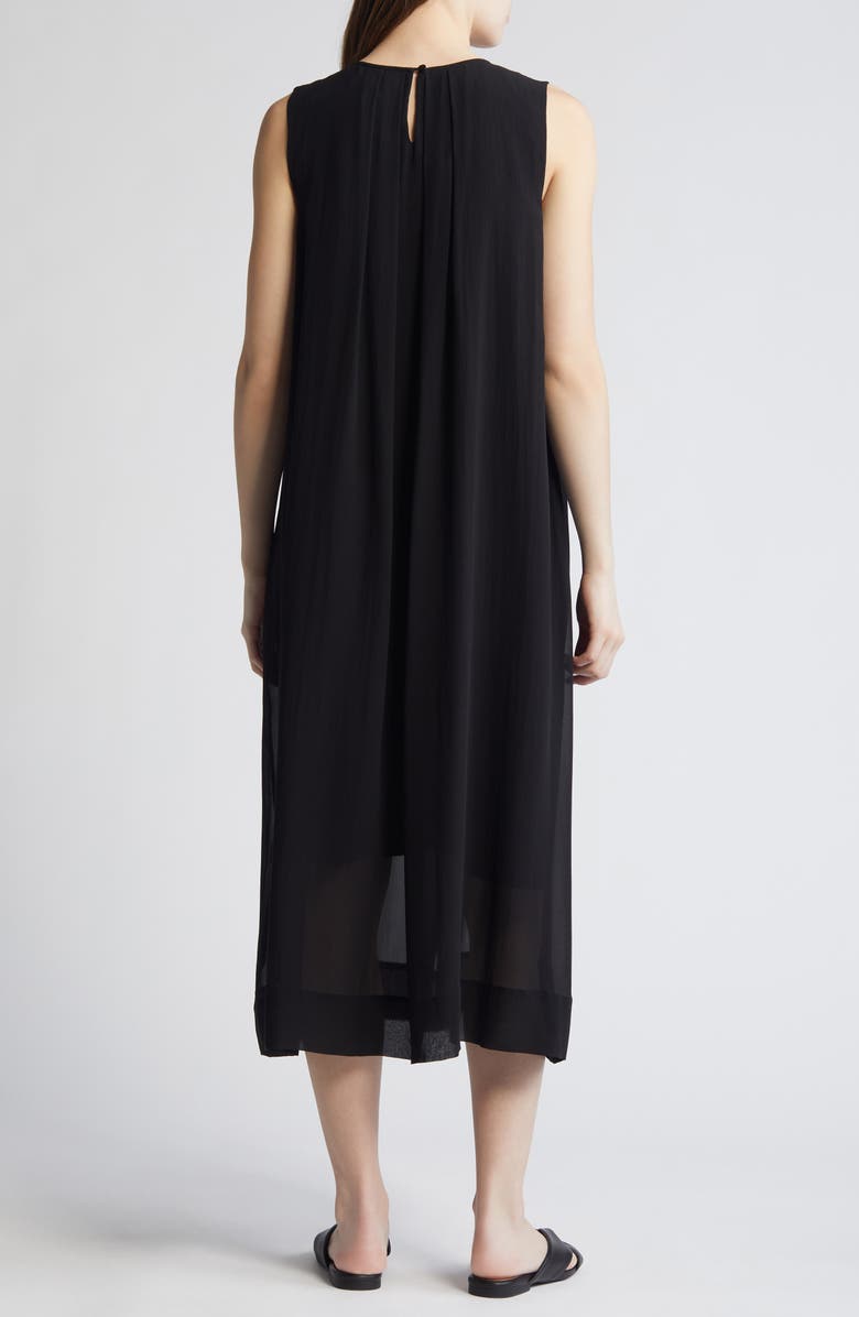 Eileen Fisher Pleated Jewel Neck Silk Midi Shift Dress, Alternate, color, 