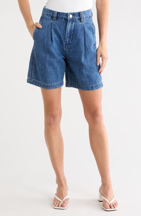 A-Line Pleated Denim Shorts (Heritage Denim)