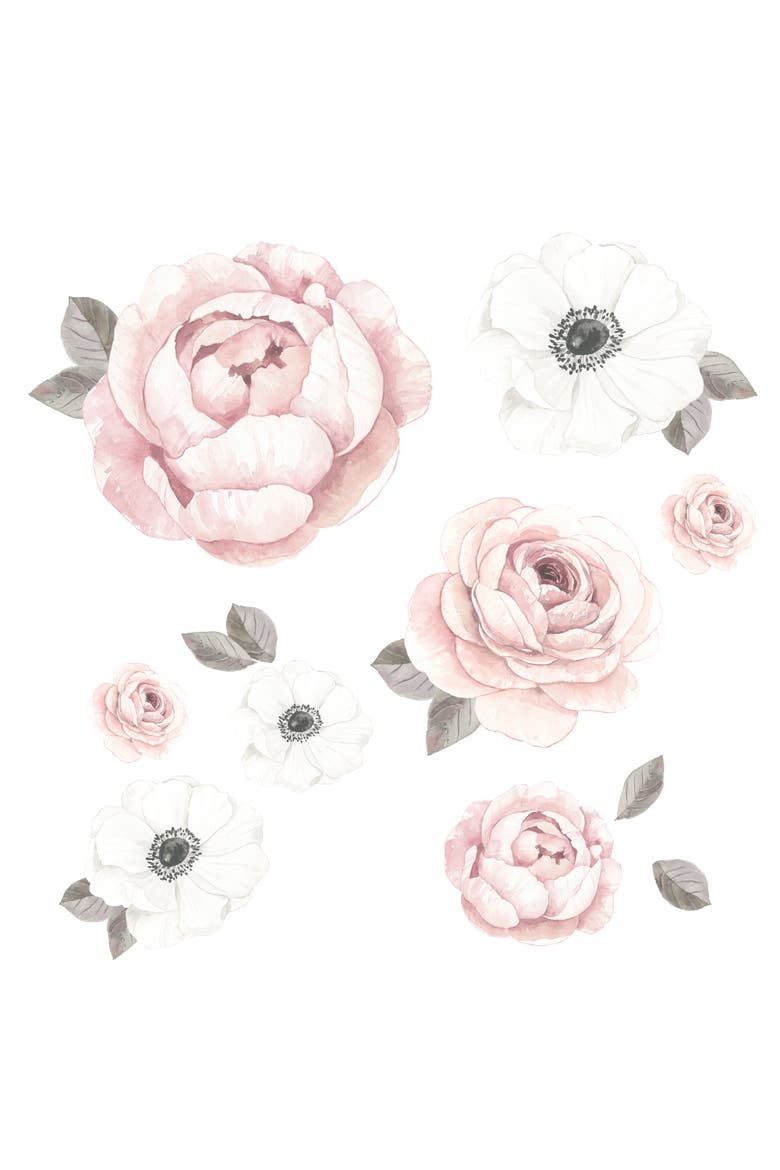 Floral Garden Large Watercolor Flowers Wall Decals, Main, color, Pink