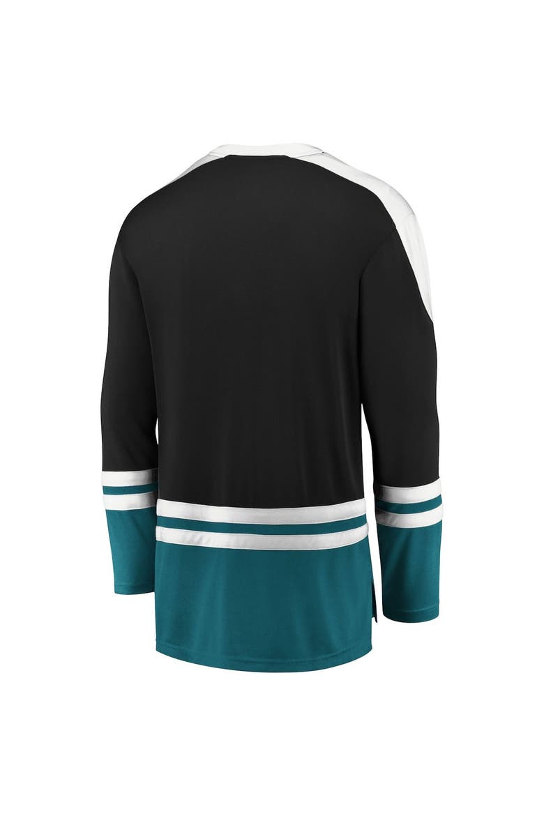 Men's Fanatics Branded Black/Teal San Jose Sharks Iconic Slapshot Long Sleeve T-Shirt, Alternate, color, Black