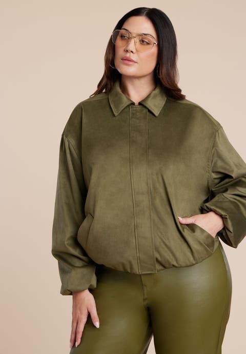 Faux Suede Bomber Jacket (Plus)
