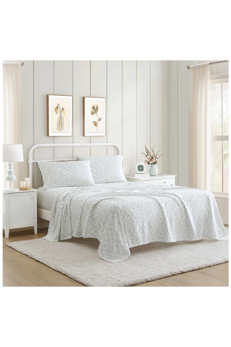Fiona Floral 300 Thread Count Cotton Percale Sheet Set, Alternate, color, PASTEL GREEN