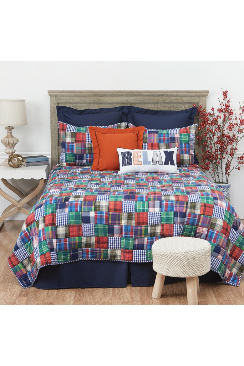 Madras Plaid Queen Quilt, Main, color, Blue