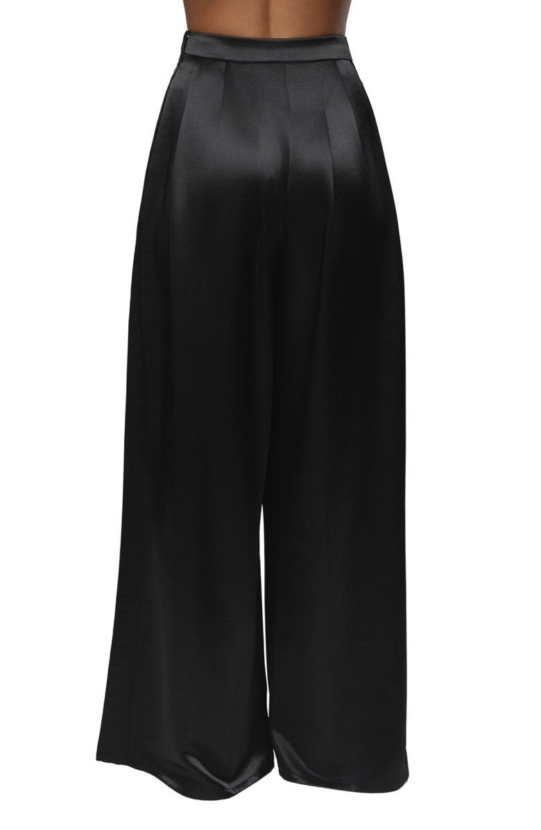 JLUXLABEL Pleated Wide Leg Satin Pants, Alternate, color, Black