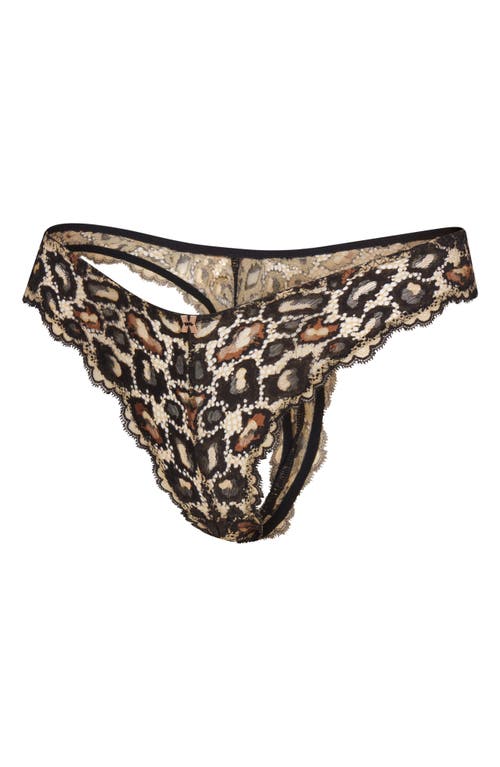 Savage X Fenty On The Prowl Lace Thong In Beige Brulee/dark Chocolate Br