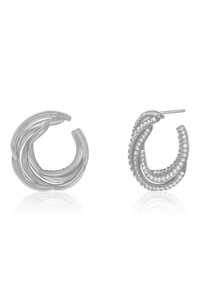 Pavé Cubic Zirconia Twisted Hoop Earrings, Alternate, color, WHITE
