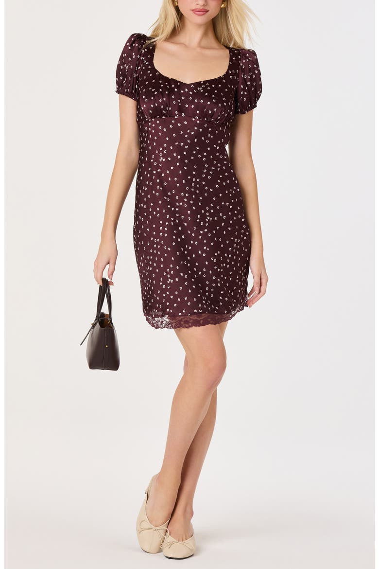 Kelsea Floral Satin Minidress, Alternate, color, BURGUNDY FLORAL