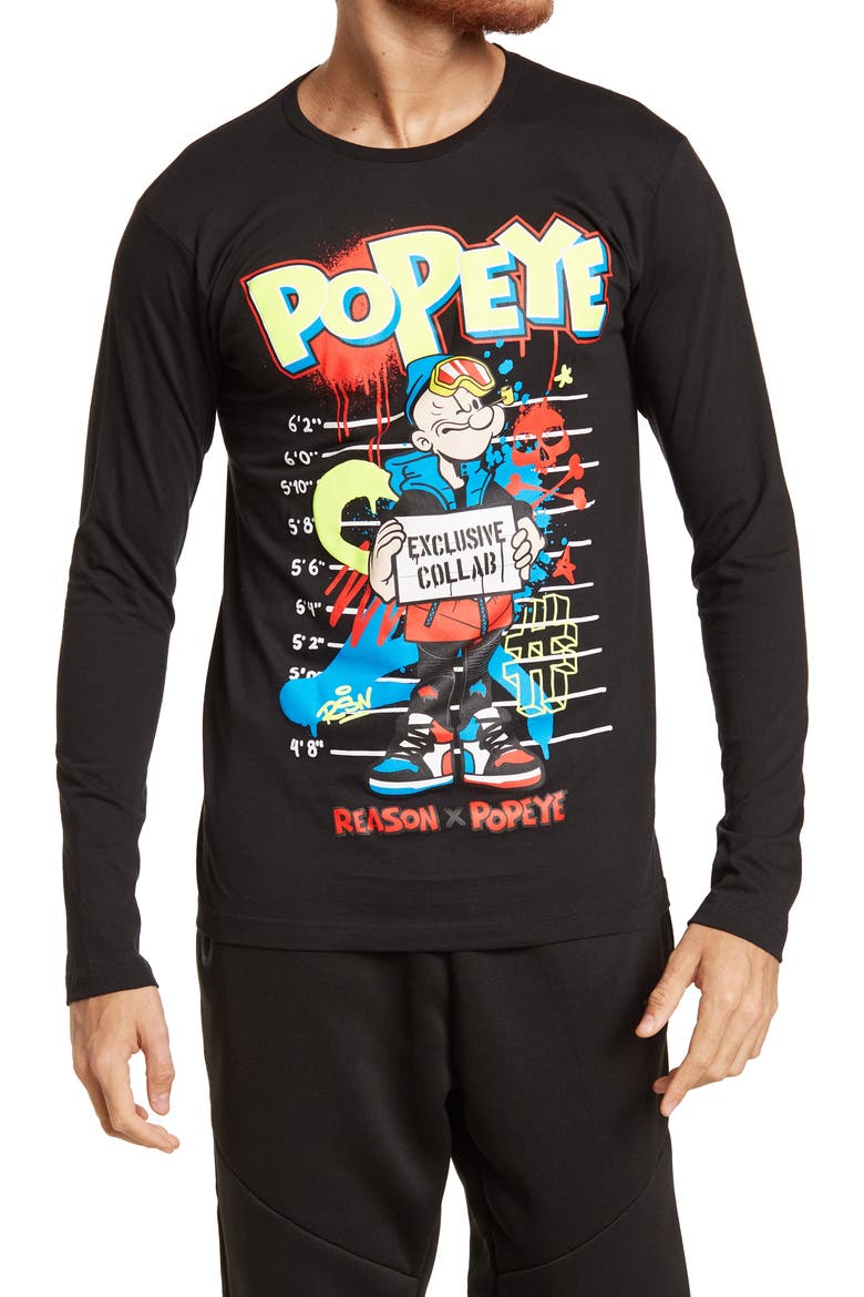 Popeye Long Sleeve Graphic T-Shirt, Main, color, BLACK