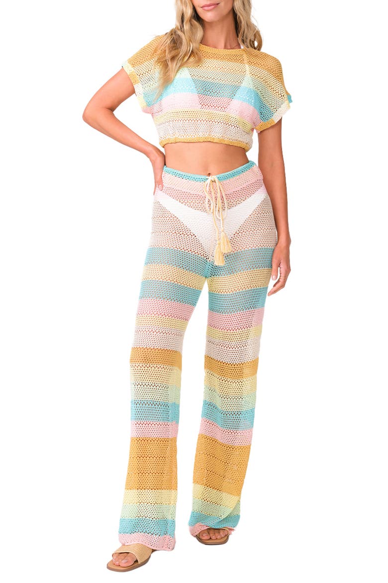 Bree Open Stitch Tie Waist Pants, Main, color, FLORET