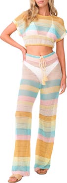 PQ SWIM Renee Semisheer Open Stitch Cover-Up Crop Top