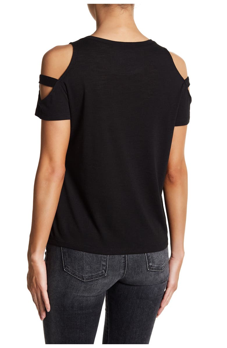 Sweet Romeo Cold Shoulder Cage Sleeve Front Tie T-Shirt, Alternate, color, 