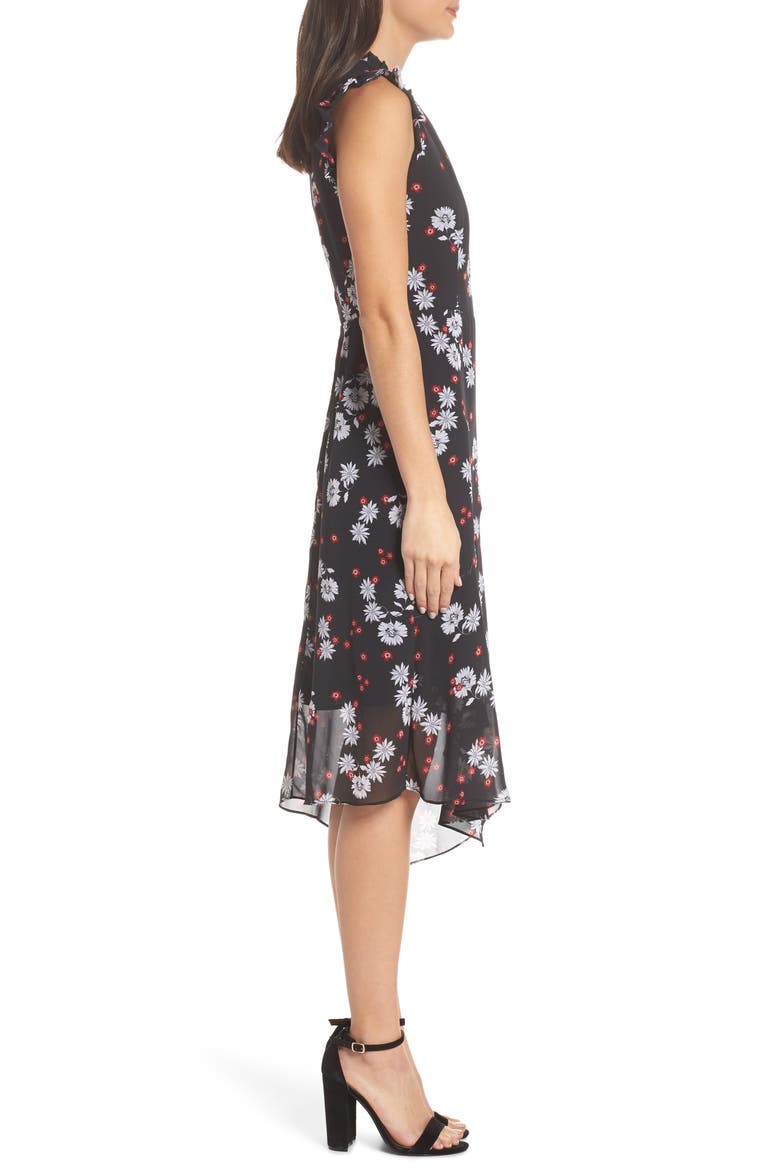 Flutter Sleeve Asymmetrical Hem Dress, Alternate, color, WHITE/ BLACK