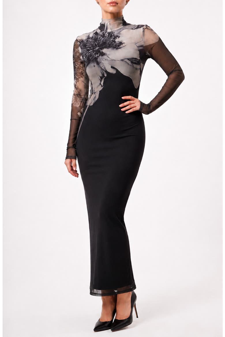 Stormy Long Sleeve Mesh Gown, Main, color, STORMY BLOOM