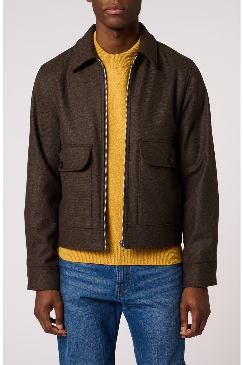 Wool Blend Harrington Jacket, Main, color, BROWN