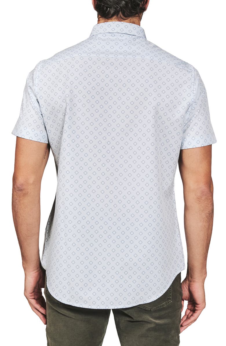 7 Diamonds Kanan Diamond Print Short Sleeve Stretch Seersucker Button-Up Shirt, Alternate, color, Fog