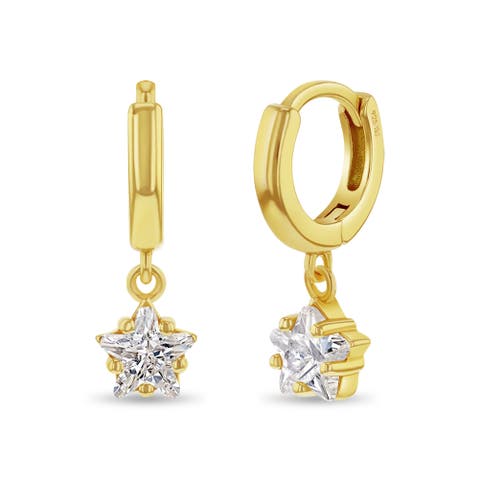 Star Dangle Plated Hoop Earrings
