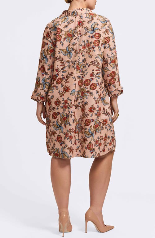 Foxcroft Agnes Autumn Leaf Print Long Sleeve Corduroy Belted Dress In Multi