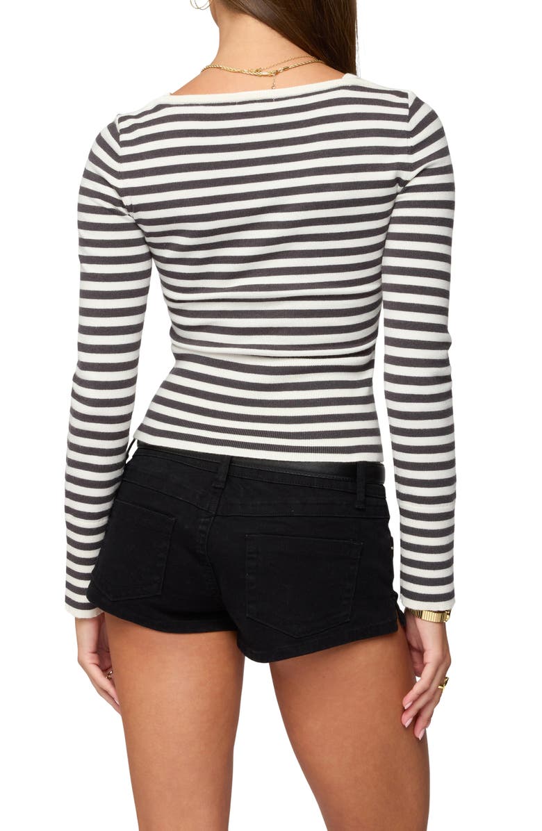 EDIKTED Cecile Stripe Layered Long Sleeve Crop Top, Alternate, color, Gray-And-White