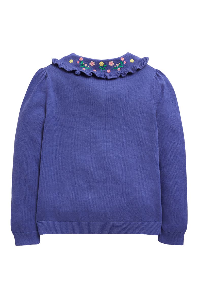 Kids' Embroidered Collar Cotton Cardigan, Alternate, color, STARBOARD BLUE