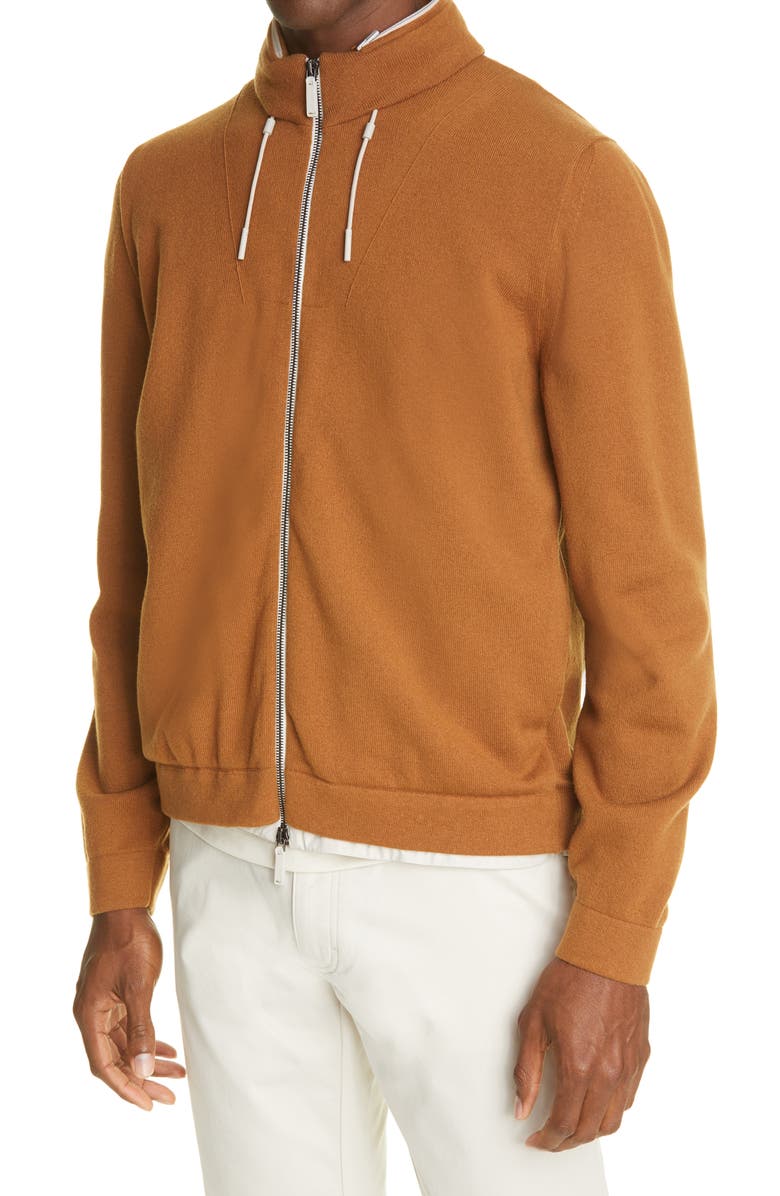 ZEGNA Cashmere Zip Front Hooded Cardigan, Alternate, color,