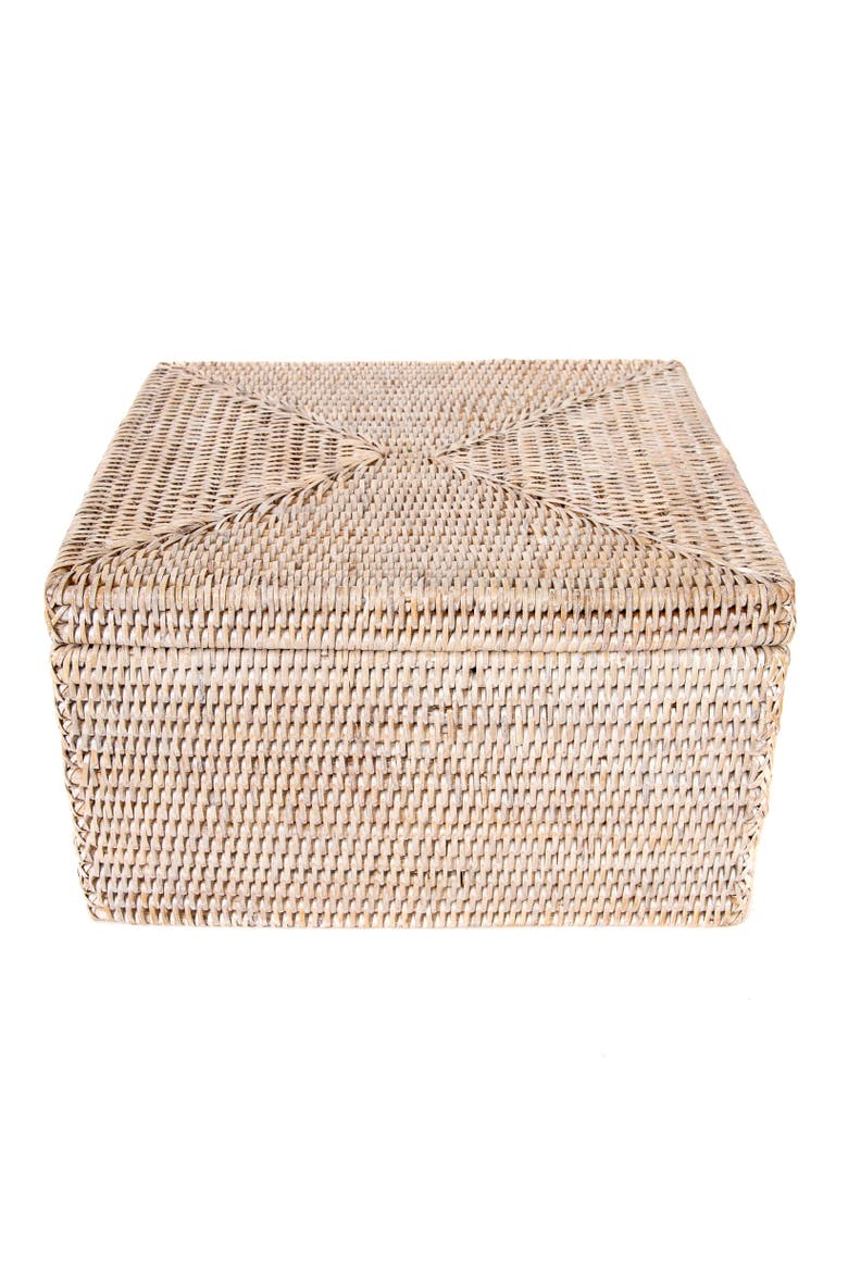 Rattan Flat File Storage Box with Lid, Alternate, color, White Wash