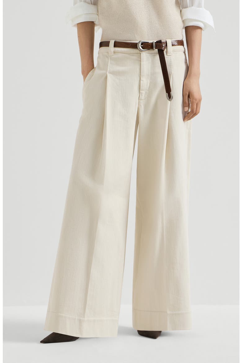Pleated A-line trousers, Main, color, Milk