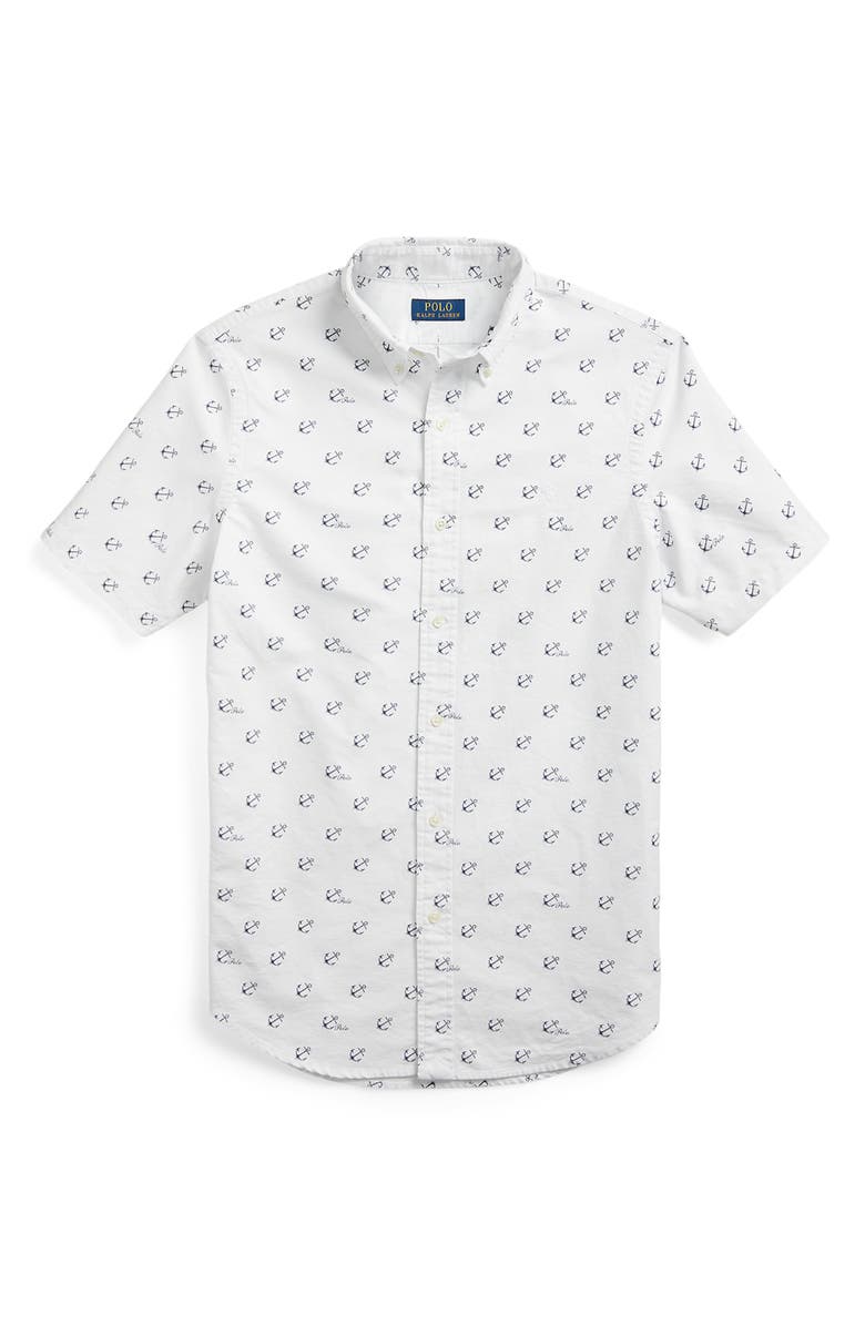 Polo Ralph Lauren Anchors Classic Fit Short Sleeve Cotton Button-Down Shirt, Alternate, color, 