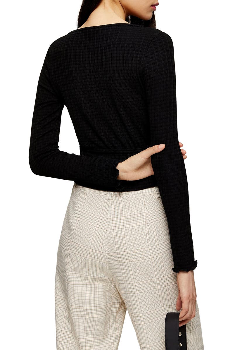 Topshop Textured Ballet Wrap Top, Alternate, color, 