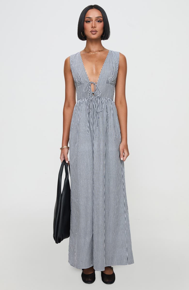 Princess Polly Pokey Stripe Sleeveless Cotton Maxi Dress, Alternate, color, Black / White Stripe