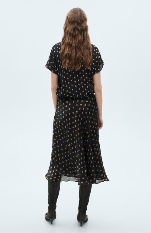 Mango Polka Dot Midi Skirt In Black