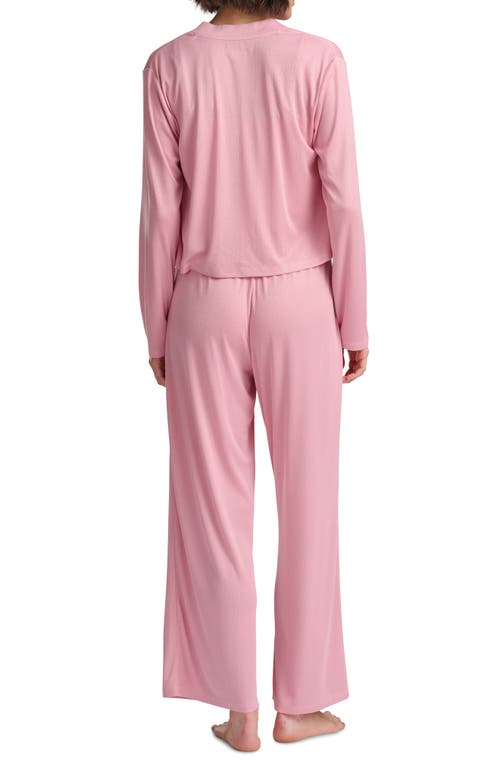 Splendid Pointelle Cardigan, Camisole & Pants Pajamas In Pink