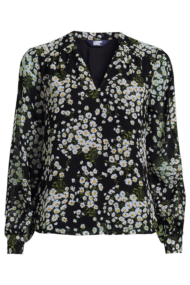 Chiffon Removable Tie Neck Blouse, Alternate, color, Black Tossed Daisies