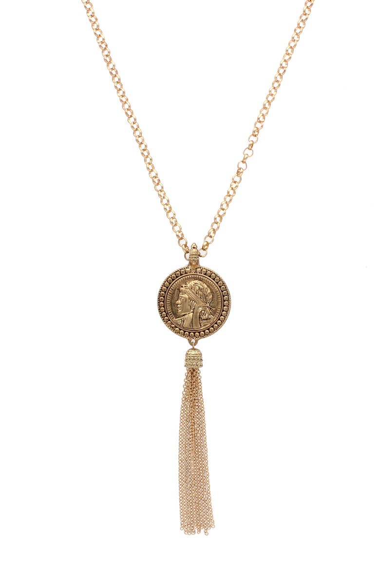 Corina Pendant Necklace, Alternate, color, WORN GOLD / BLACK
