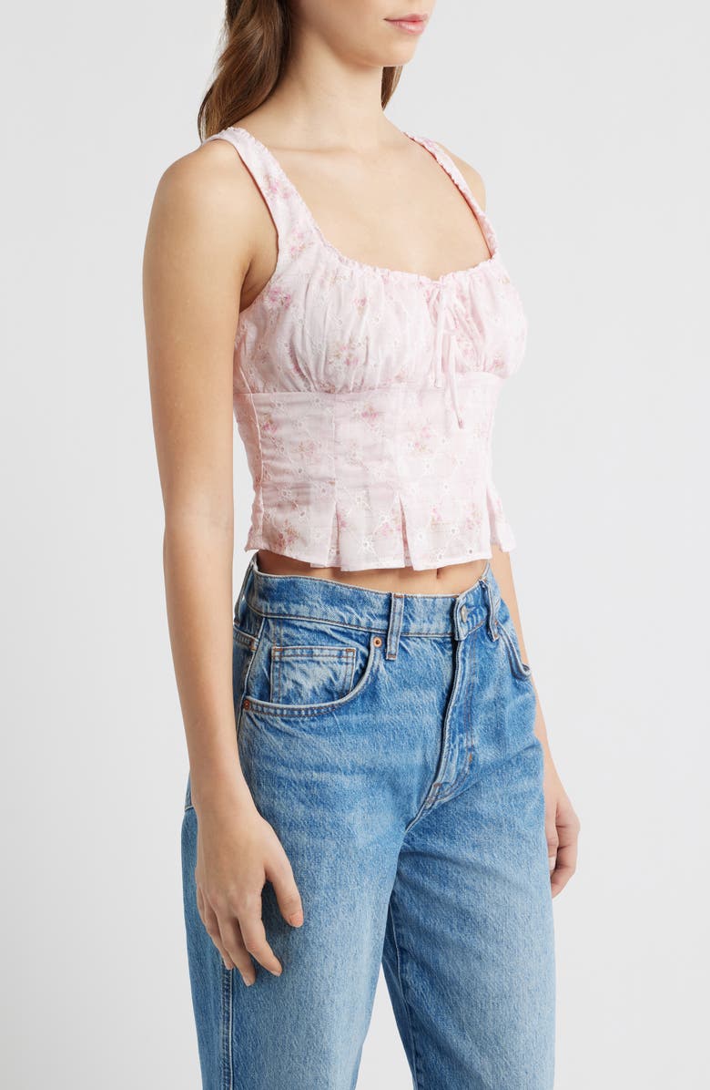 All in Favor Floral Shirred Crop Top, Alternate, color, Pink Ditsy