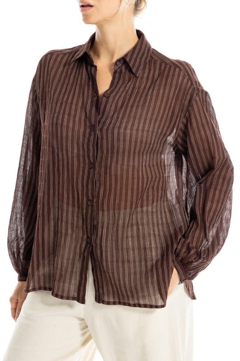 Striped Cotton Gauze Shirt, Main, color, BROWN/ TAUPE STRIPE
