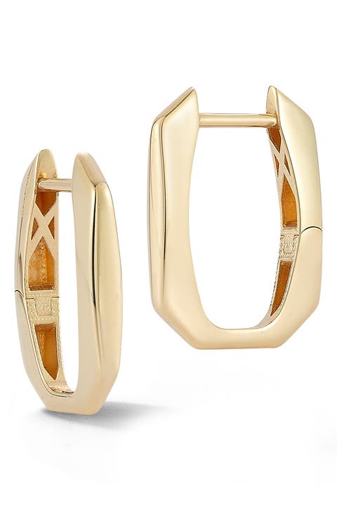 14K Gold Square Huggie Hoop Earrings