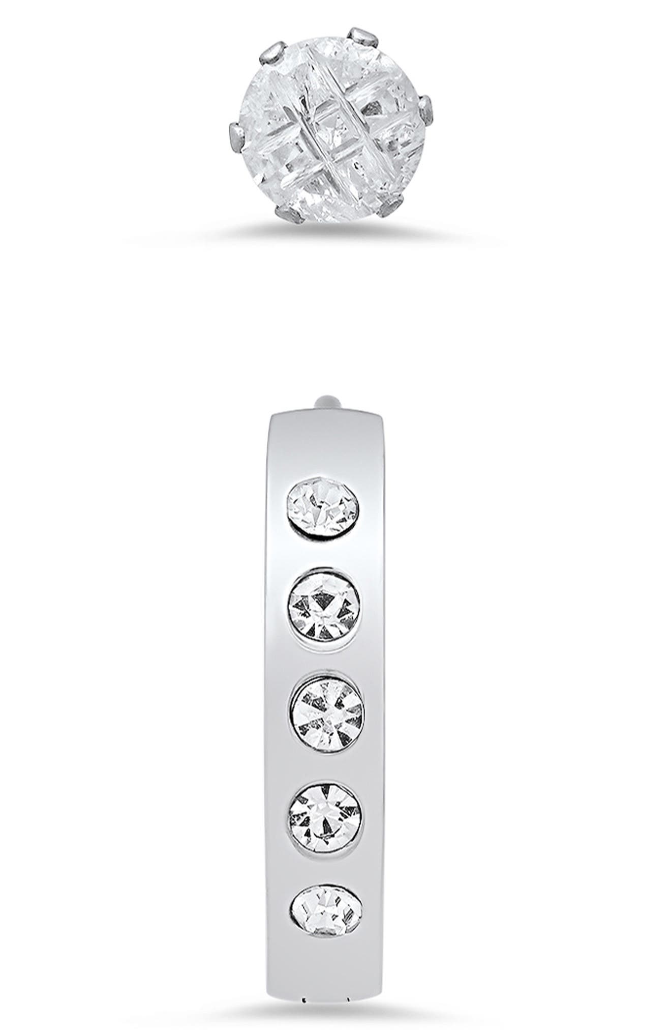 HMY JEWELRY Set of 2 Stainless Steel Crystal Stud & Hoop Earrings ...