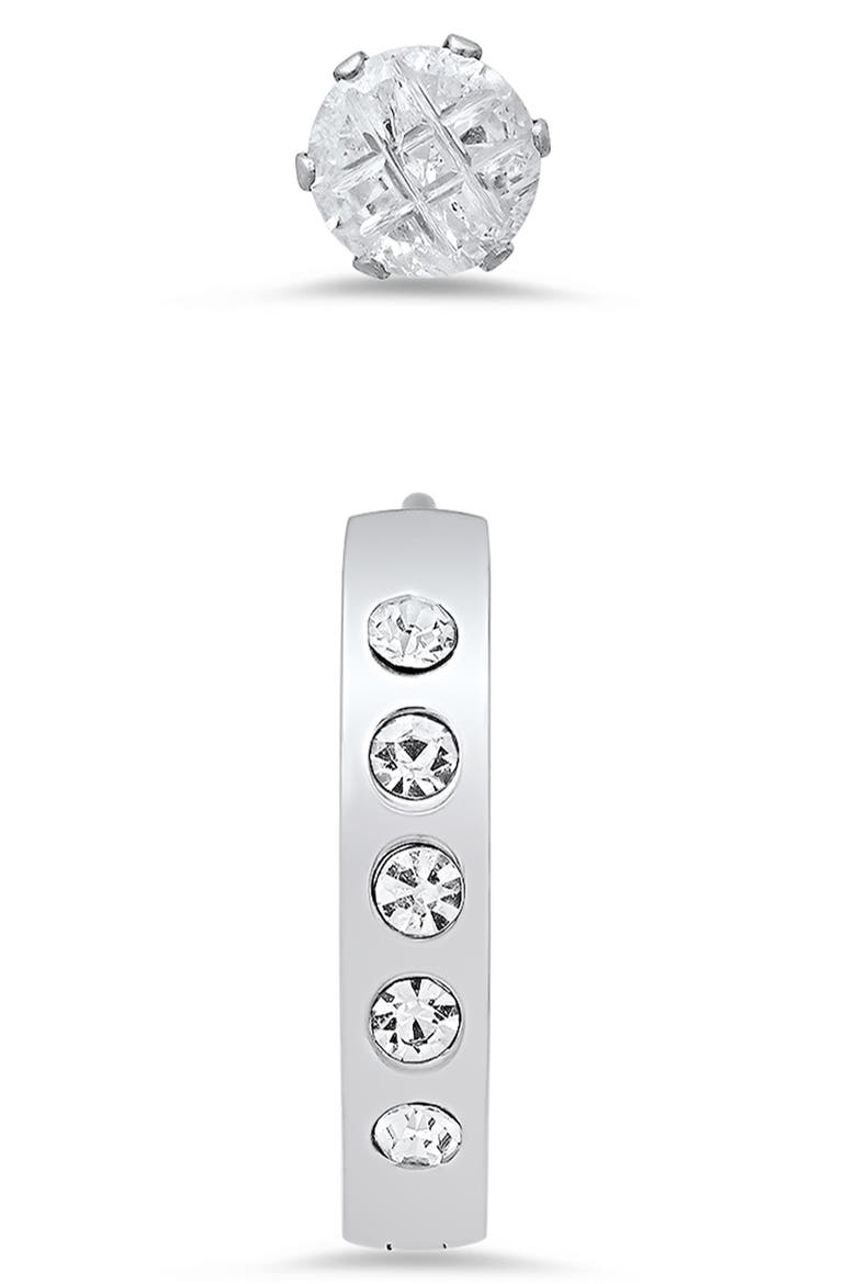 Set of 2 Stainless Steel Crystal Stud & Hoop Earrings, Alternate, color, SILVER