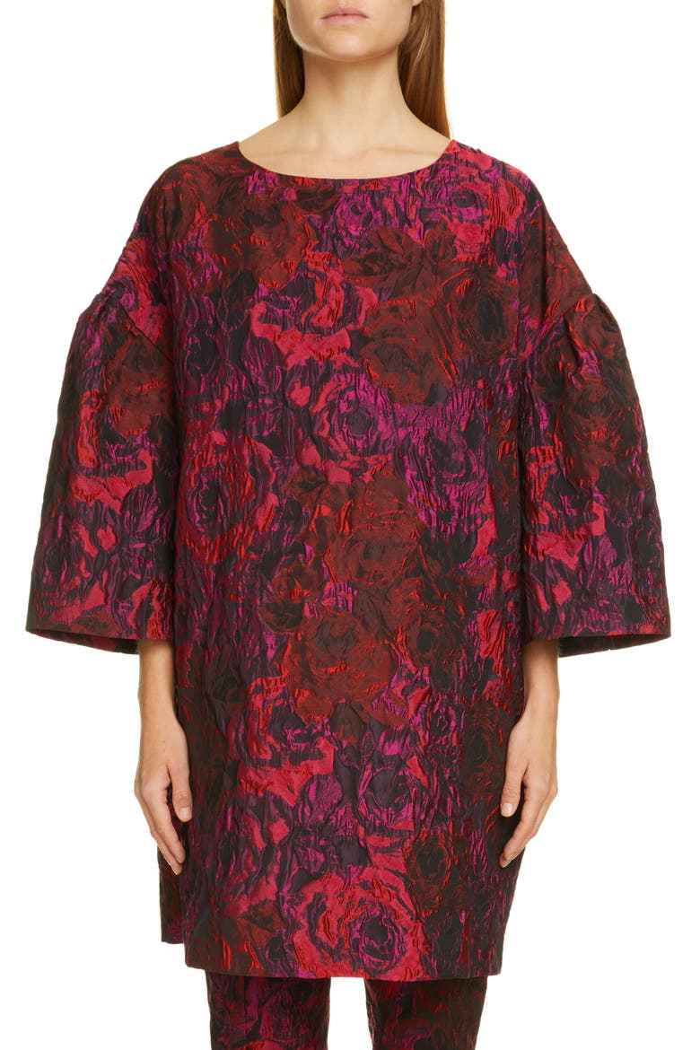 Delko Rose Bell Sleeve Cloque Shift Dress, Main, color, 304 FUCHSIA