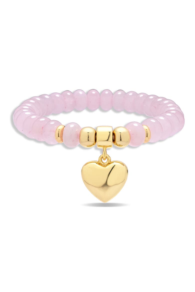 Amara Rose Quartz Heart Charm Stretch Bracelet, Alternate, color, GOLD
