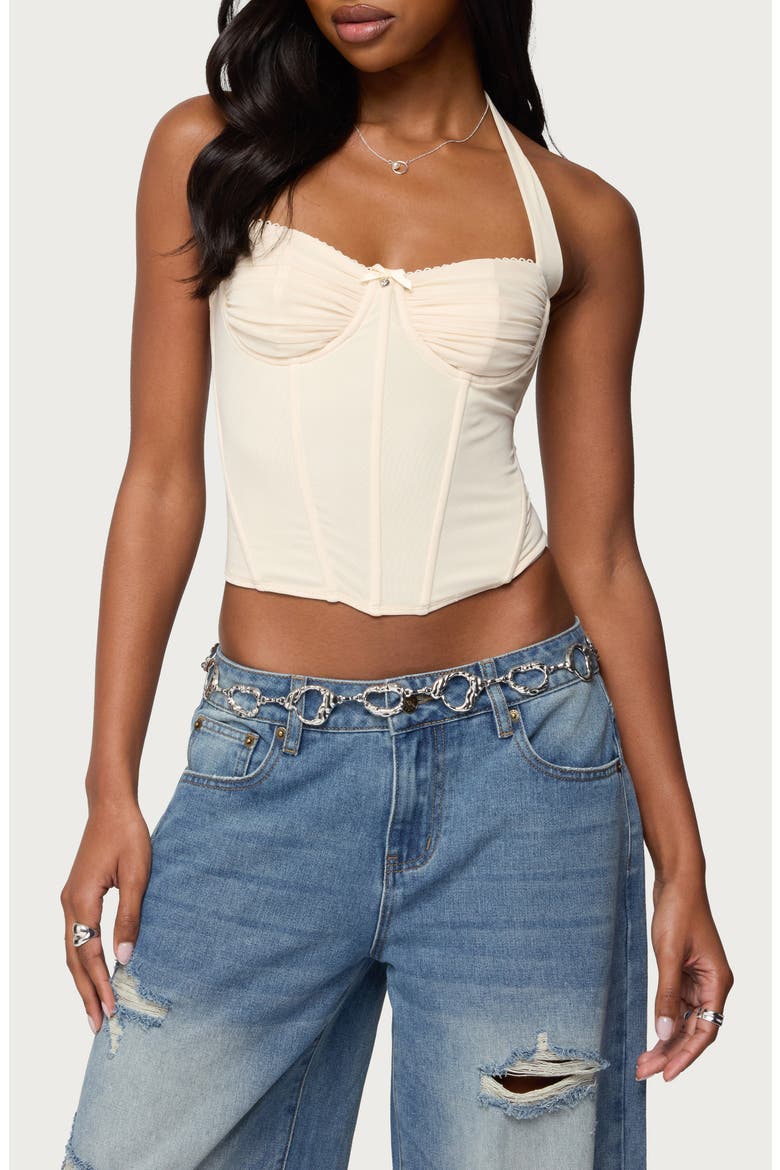 Abigail Ruched Corset Halter Top, Main, color, BEIGE